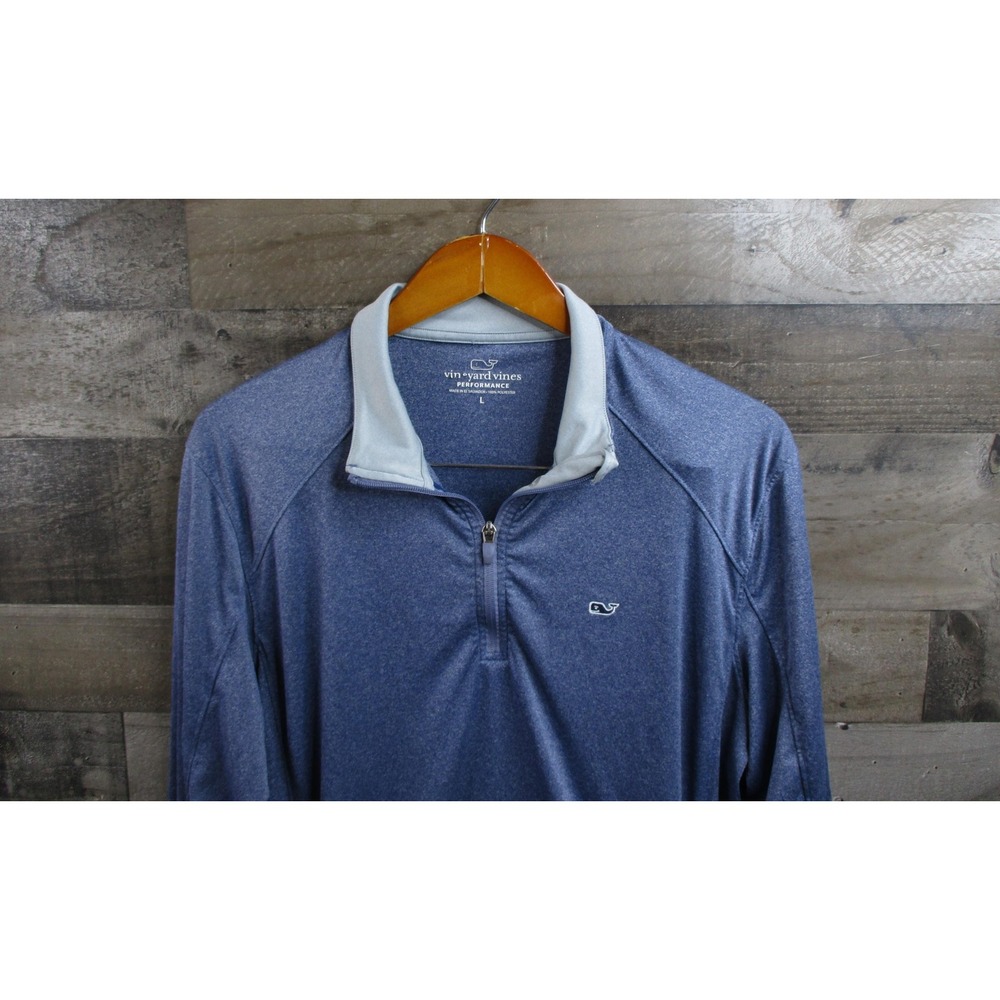 Vineyard Vines Pullover Mens Large Blue Heather Performance Golf 1/4 Zip Pockets